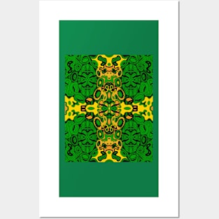 Miniature Aussie Tangle 13 Pattern in Green and Gold Posters and Art